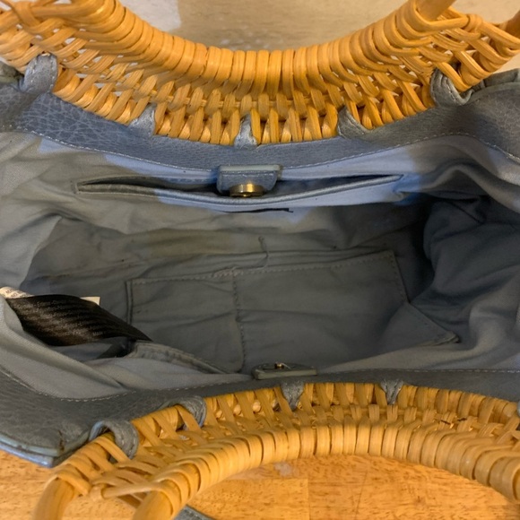 Anthropologie Marianne Stylish Blue Handbag with Bamboo Handles - Picture 6 of 13